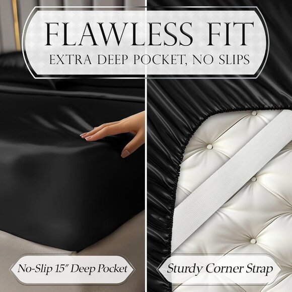 20- Satin 4 Piece Luxury Silky Queen Size Bedding Set 15" Deep - Picture 5 of 8